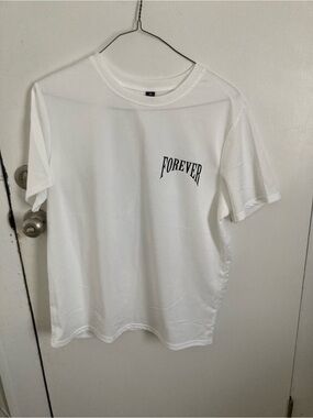 SHEIN White 'FOREVER' Graphic Short Sleeve Tee